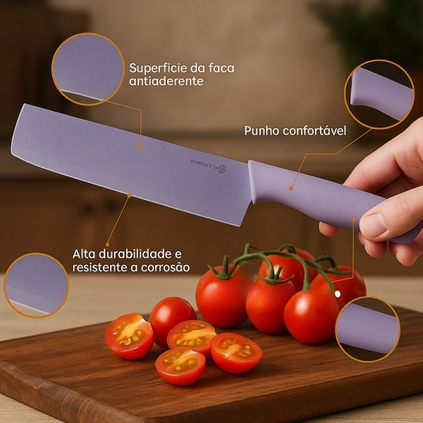 Kit Facas Cozinha 6 Peças Com Afiador Descascador Tesoura