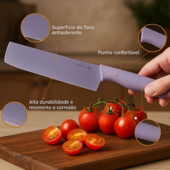 Kit Facas Cozinha 6 Peças Com Afiador Descascador Tesoura