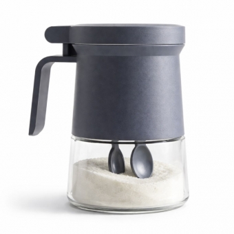 Açucareiro de Vidro 350ml com Tampa Vedada e Colher Azul e Cinza