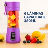 Mini Liquidificador Portátil Recarregável 380ML 6 Laminas - Roxo