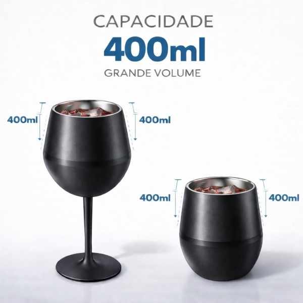 Copo Térmico 2 em 1 Aço Inox 400ml Taça Bebida Fria Quente - Preta