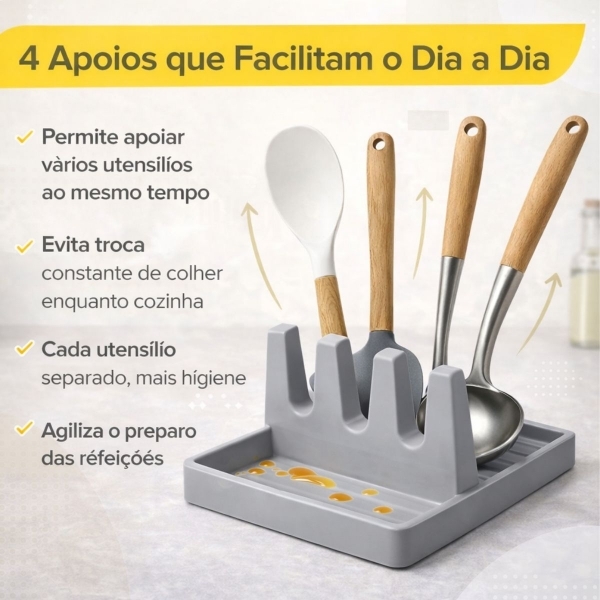 Suporte Descanso Tampa Panela Utensílios Organizador Cozinha - Cinza