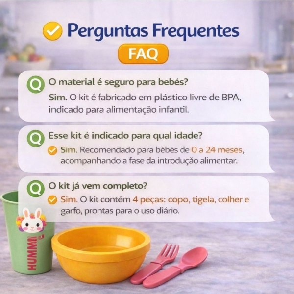Kit Alimentação Infantil 4 Peças Bebê Livre BPA 0 a 24 Meses - Prato Amarelo