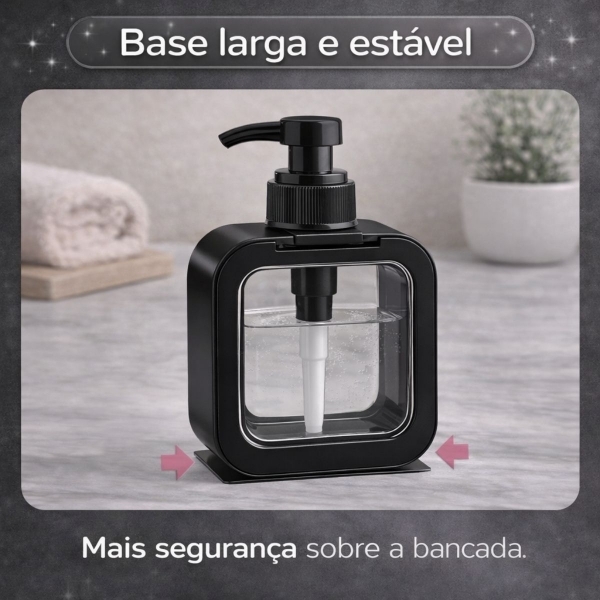 Dispenser Sabonete Líquido 300ml Quadrado Banheiro Cozinha - Preto