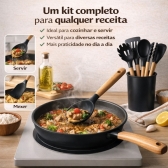 Kit Utensilios Cozinha Silicone 12 Pecas Cabo Madeira Completo
