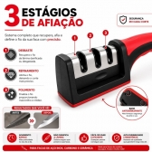Kit Faca Serrilhada 24cm Inox Profissional Com Afiador 3 Estagios