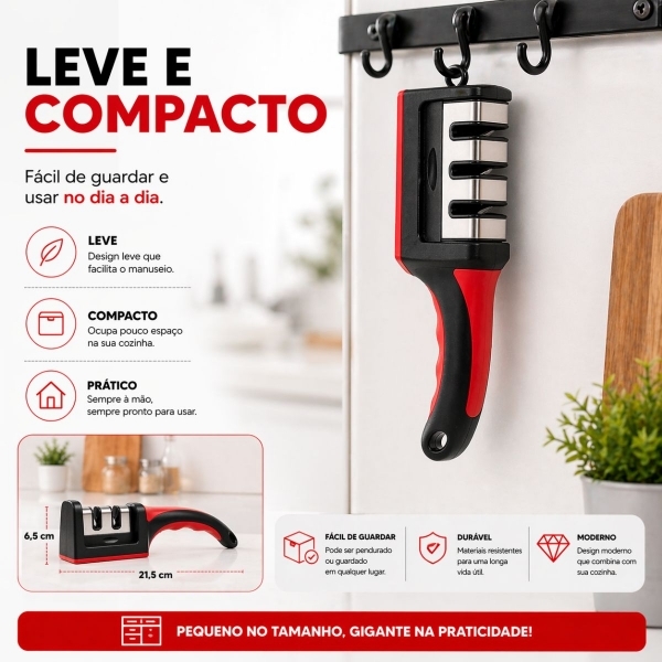 Kit Faca Serrilhada 24cm Inox Profissional Com Afiador 3 Estagios