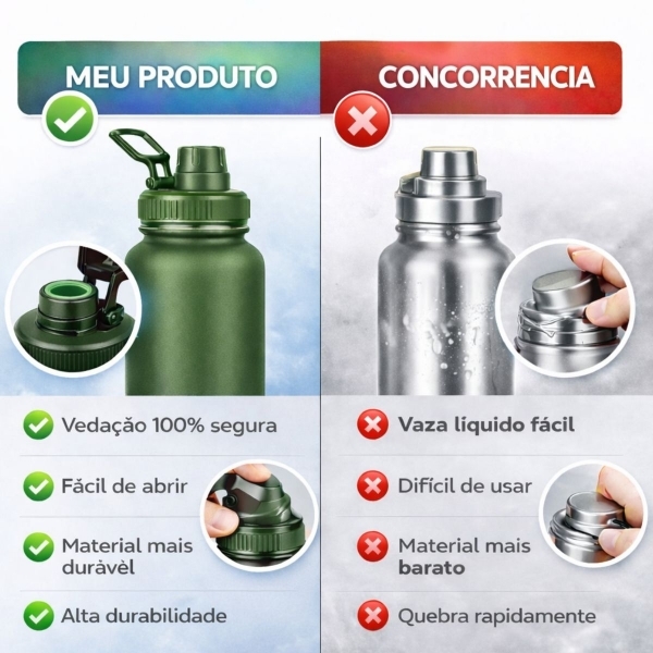 Garrafa Térmica Inox 1200ml Parede Dupla Isolamento a Vácuo Antivazamento com Alça 180° - Verde Militar