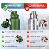 Garrafa Térmica Inox 1200ml Parede Dupla Isolamento a Vácuo Antivazamento com Alça 180° - Verde Militar