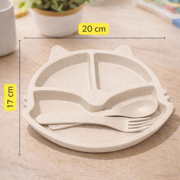 Prato Infantil Com Divisorias Flor Garfo E Colher BPA Free - Gato Branco