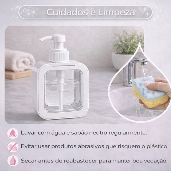 Dispenser Sabonete Líquido 300ml Quadrado Banheiro Cozinha - Branco