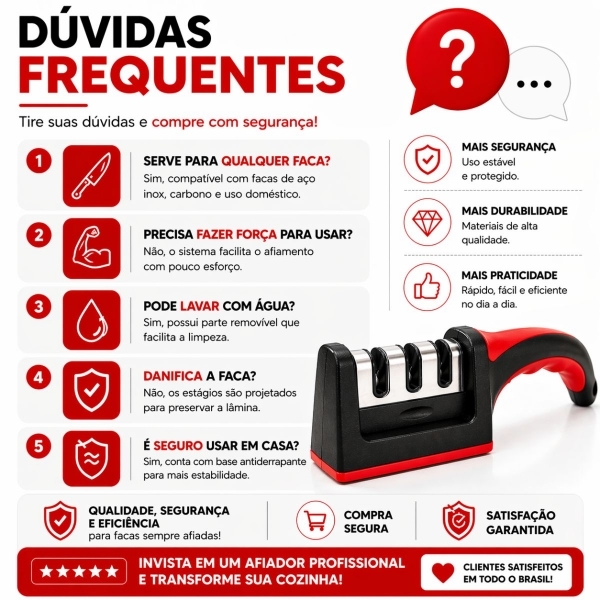 Kit Faca Serrilhada 24cm Inox Profissional Com Afiador 3 Estagios
