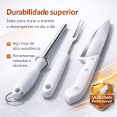 Kit Churrasco Profissional 3 Peças Faca Garfo Chaira Aço Inox