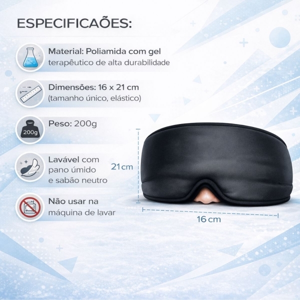 Máscara Gel Terapêutica Fria Quente Dor Cabeça e Olhos - Preto