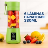 Mini Liquidificador Portátil Recarregável 380ML 6 Laminas - Verde