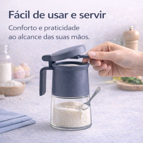 Açucareiro de Vidro 350ml com Tampa Vedada e Colher Azul e Cinza - Cinza
