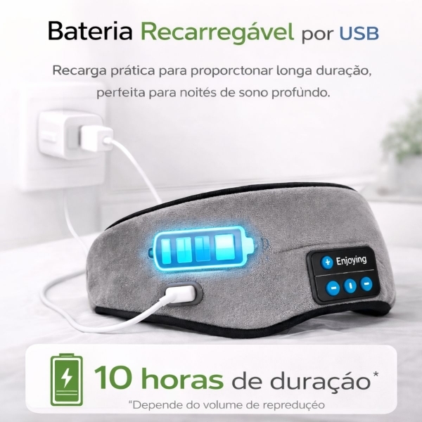 Máscara Dormir Bluetooth Fone Ouvido Música Relaxante Sono