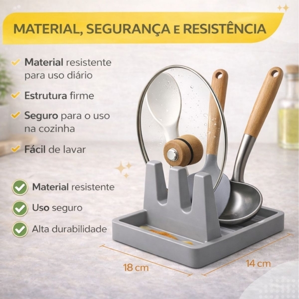 Suporte Descanso Tampa Panela Utensílios Organizador Cozinha - Cinza