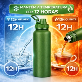 Garrafa Térmica Inox 1200ml Parede Dupla Isolamento a Vácuo Antivazamento com Alça 180°
