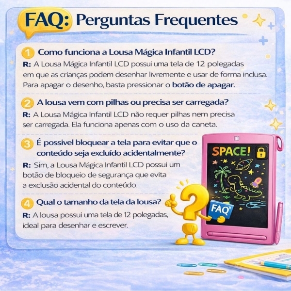 Lousa Mágica Infantil LCD 12 Para Desenhar e Escrever - Rosa