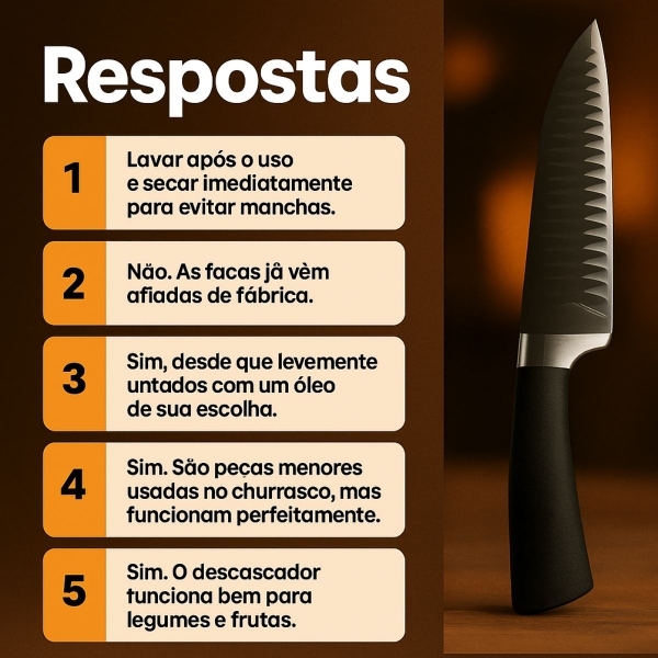 Kit Facas Cozinha 6 Peças Aço Inox Com Tesoura e Descascador