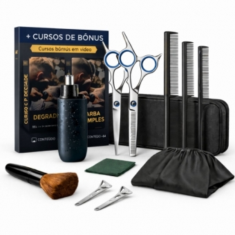 Kit Barbeiro Profissional Completo Tesouras + Aparador