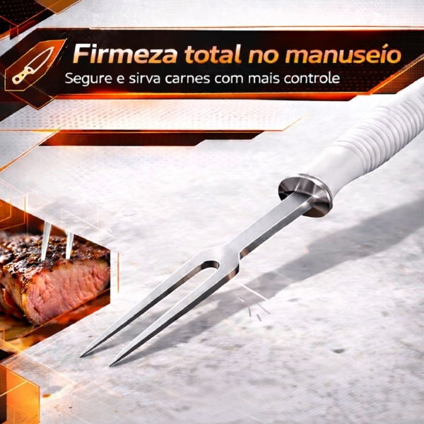 Kit Churrasco Profissional 3 Peças Faca Garfo Chaira Aço Inox