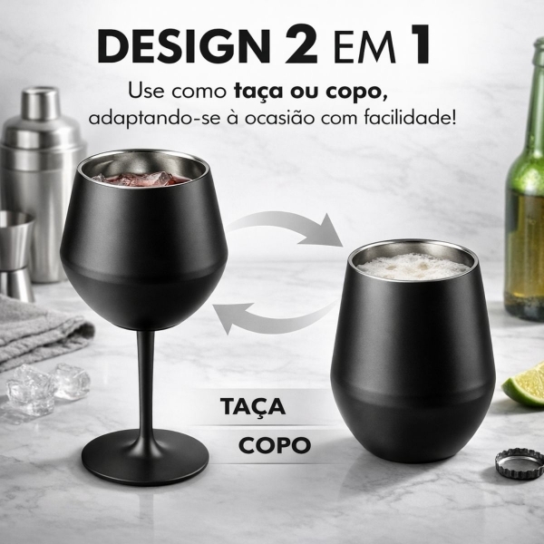 Copo Térmico 2 em 1 Aço Inox 400ml Taça Bebida Fria Quente - Preta