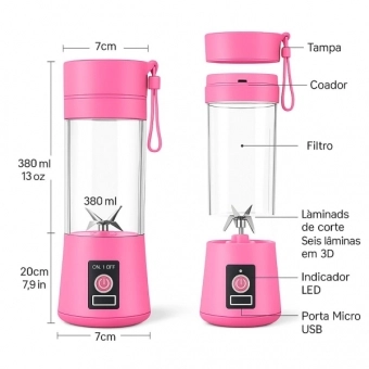 Mini Liquidificador Portátil Recarregável 380ML 6 Laminas