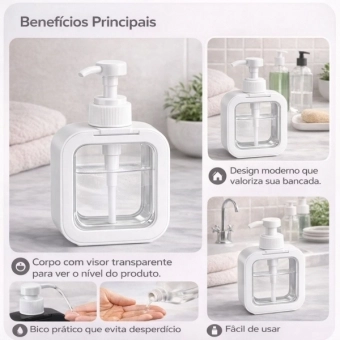 Dispenser Sabonete Líquido 300ml Quadrado Banheiro Cozinha