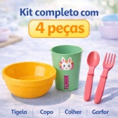 Kit Alimentação Infantil 4 Peças Bebê Livre BPA 0 a 24 Meses - Prato Amarelo