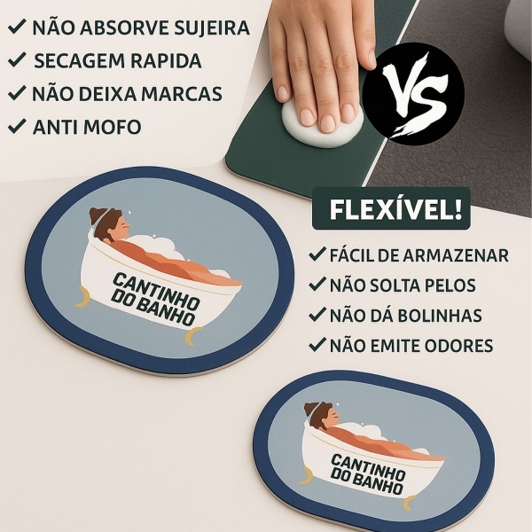 Kit 2 Tapetes Impermeável Antiderrapante Banheiro Cozinha - 2 Redondos