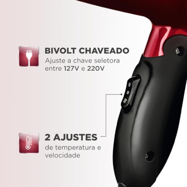 Kit Secador Cabelo Portátil Dobrável PrachaTurmalina Mondial