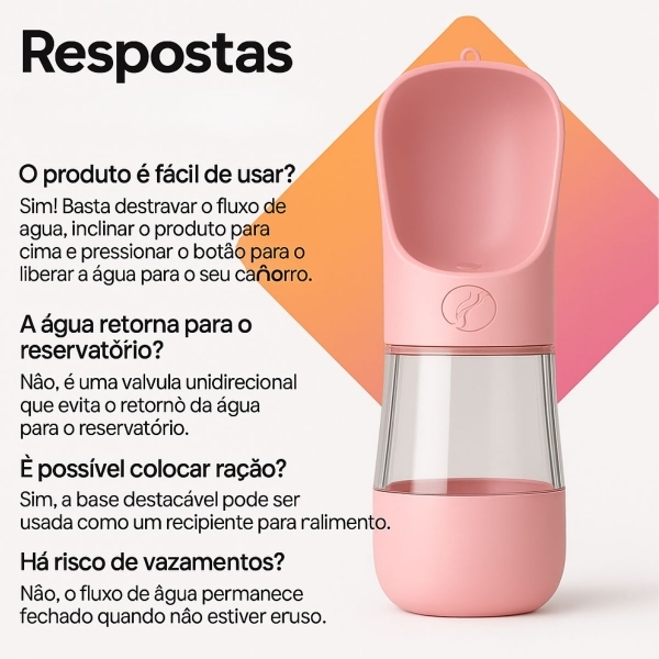 Garrafa Portátil Pet 2 em 1 Água e Ração 370ml Passeio - Rosa