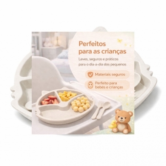 Prato Infantil Com Divisorias Flor Garfo E Colher BPA Free