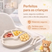 Prato Infantil Com Divisorias Flor Garfo E Colher BPA Free - Gato Branco