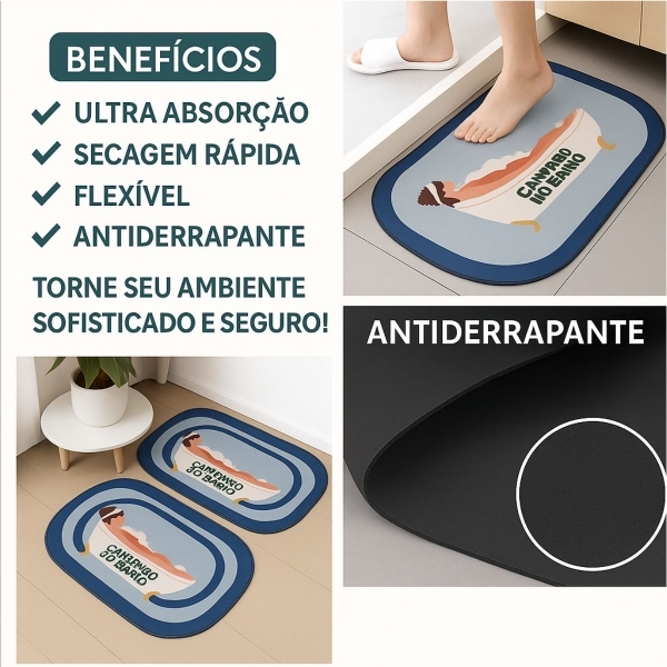 Kit 2 Tapetes Impermeável Antiderrapante Banheiro Cozinha - 2 Redondos