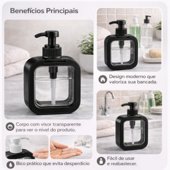 Dispenser Sabonete Líquido 300ml Quadrado Banheiro Cozinha