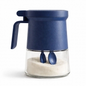 Açucareiro de Vidro 350ml com Tampa Vedada e Colher Azul e Cinza - Azul escuro