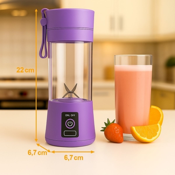 Mini Liquidificador Portátil Recarregável 380ML 6 Laminas - Roxo