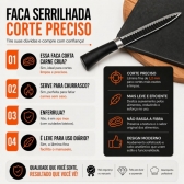 Kit Faca Serrilhada 24cm Inox Profissional Com Afiador 3 Estagios