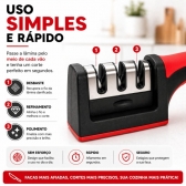 Kit Faca Serrilhada 24cm Inox Profissional Com Afiador 3 Estagios