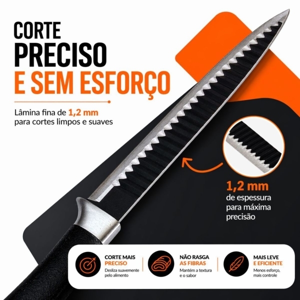 Kit Faca Serrilhada 24cm Inox Profissional Com Afiador 3 Estagios E Balanca Digital 10kg