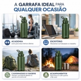 Garrafa Térmica Inox 1200ml Parede Dupla Isolamento a Vácuo Antivazamento com Alça 180° - Verde Militar