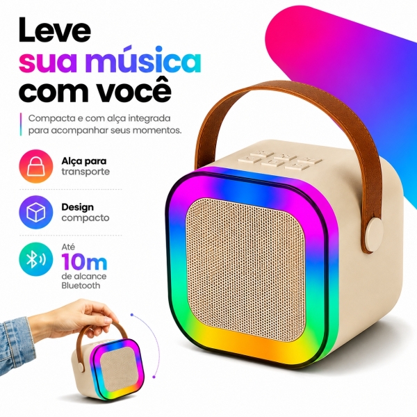 Caixa de Som Bluetooth 20W RGB com Microfone Sem Fio Karaokê Portátil USB TF AUX