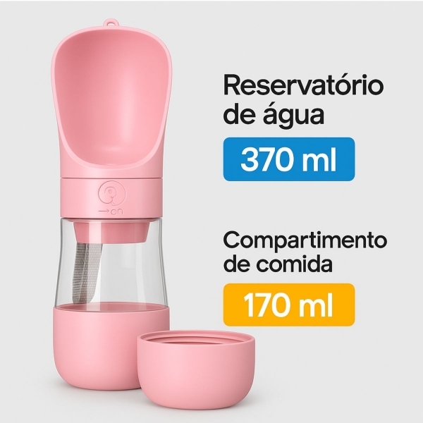 Garrafa Portátil Pet 2 em 1 Água e Ração 370ml Passeio - Rosa