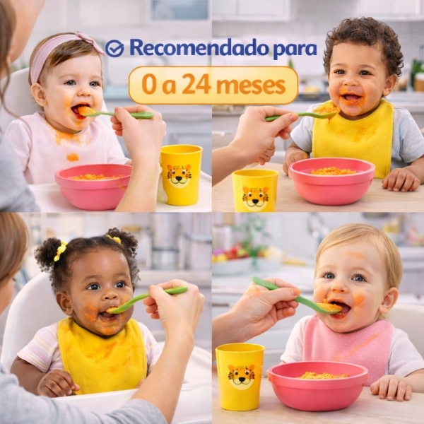 Kit Alimentação Infantil 4 Peças Bebê Livre BPA 0 a 24 Meses - Prato Vermelho