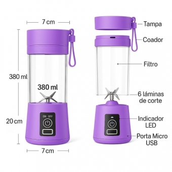 Mini Liquidificador Portátil Recarregável 380ML 6 Laminas