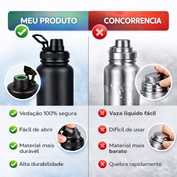 Garrafa Térmica Inox 1200ml Parede Dupla Isolamento a Vácuo Antivazamento com Alça 180° - Preta
