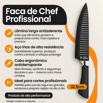 Kit Facas Profissional Inox com Afiador Tesoura Descascador